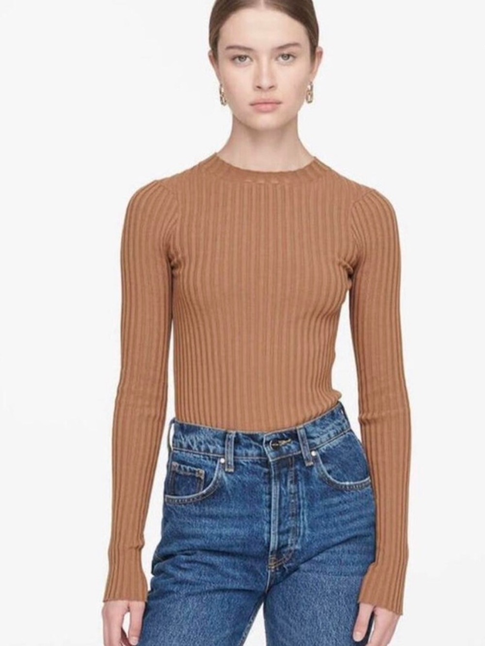 Anine Bing 🐪 Cecily Ribbed Long-Sleeve Top in Camel